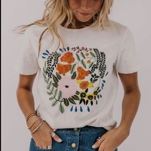 NWT Roolee Floral Embroidered Top, Woven Flower Shirt, Size Medium